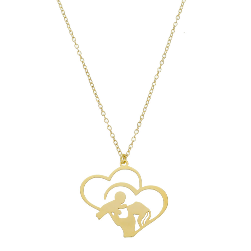Pingente De Coração Com Mãe e Filho Banhado a Ouro 18k