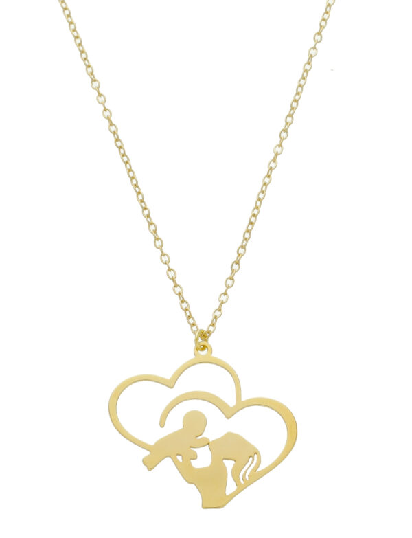 Pingente De Coração Com Mãe e Filho Banhado a Ouro 18k