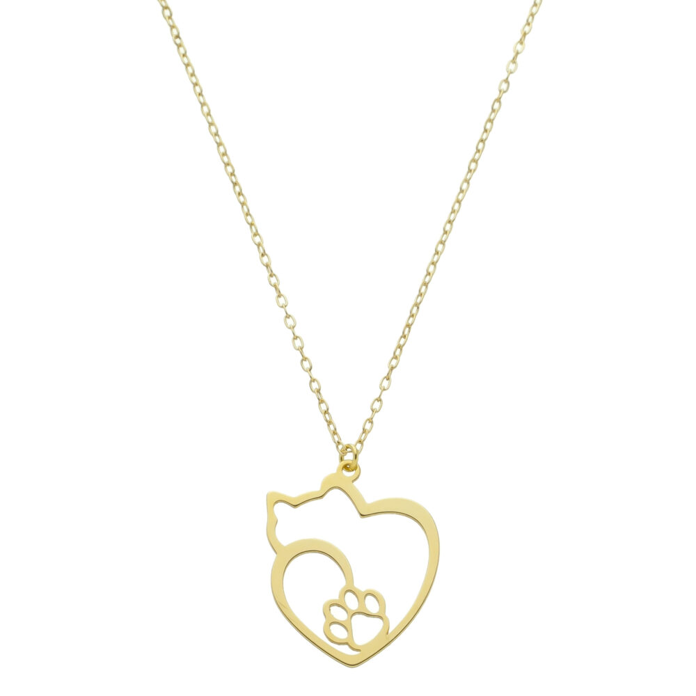 Pingente De Gatinho Em Forma De Coração Banhado a Ouro 18k