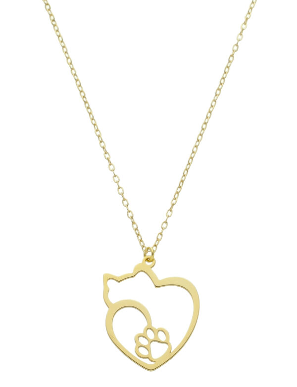 Pingente De Gatinho Em Forma De Coração Banhado a Ouro 18k