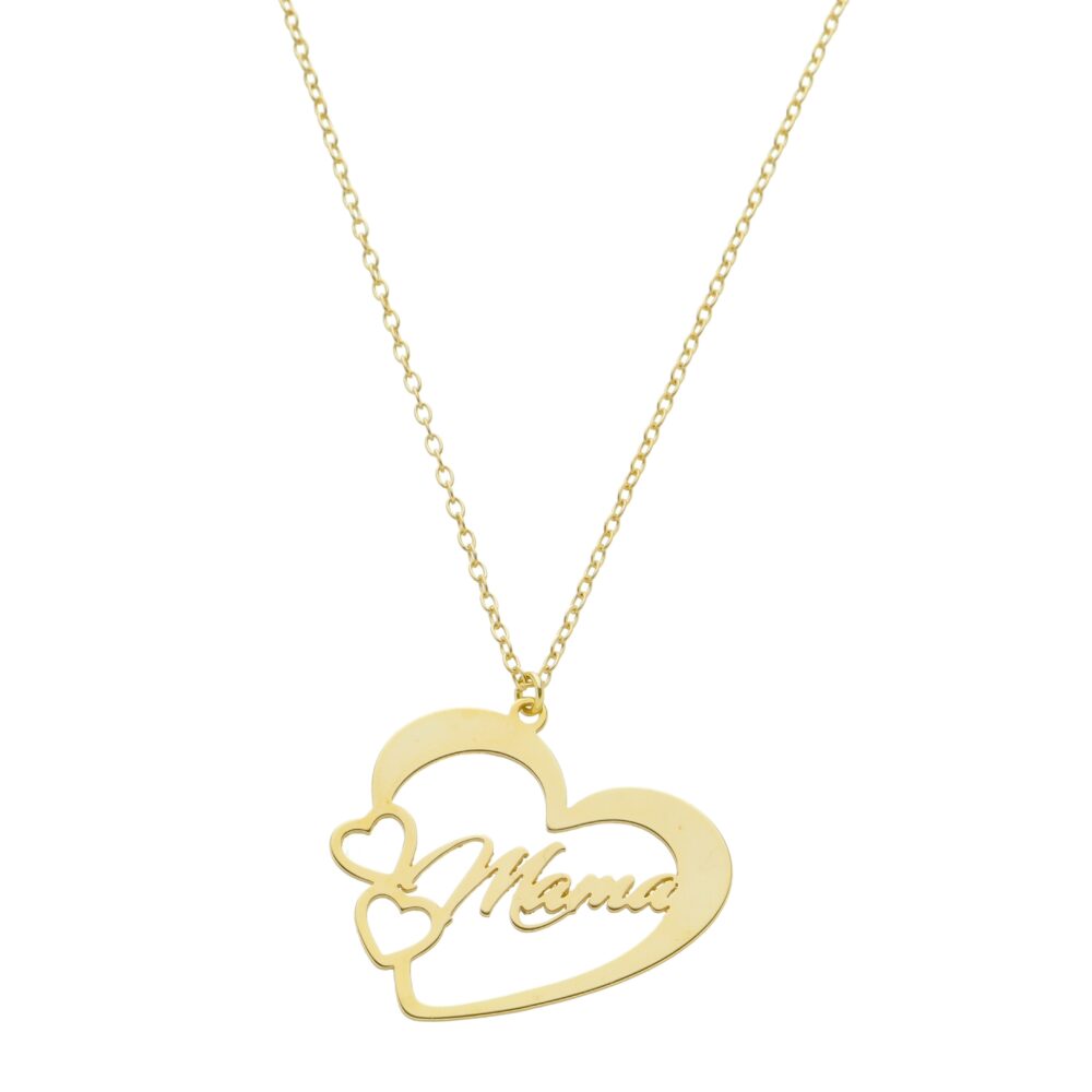 Pingente de Coração Escrito Mama Banhado a Ouro 18k