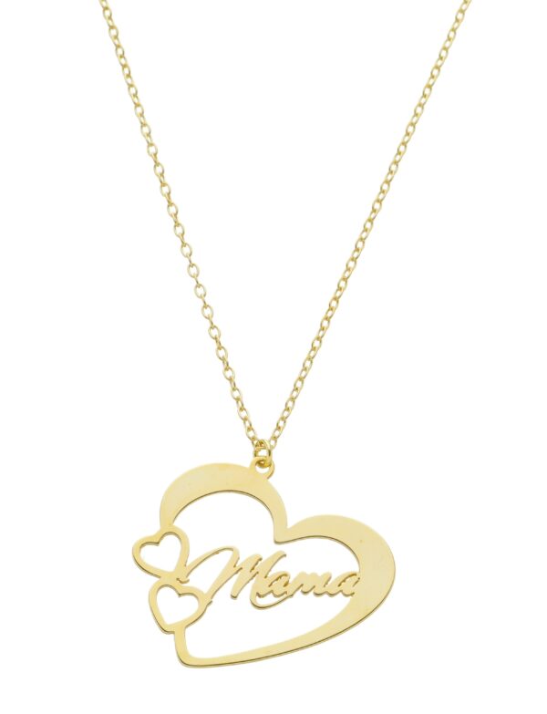 Pingente de Coração Escrito Mama Banhado a Ouro 18k