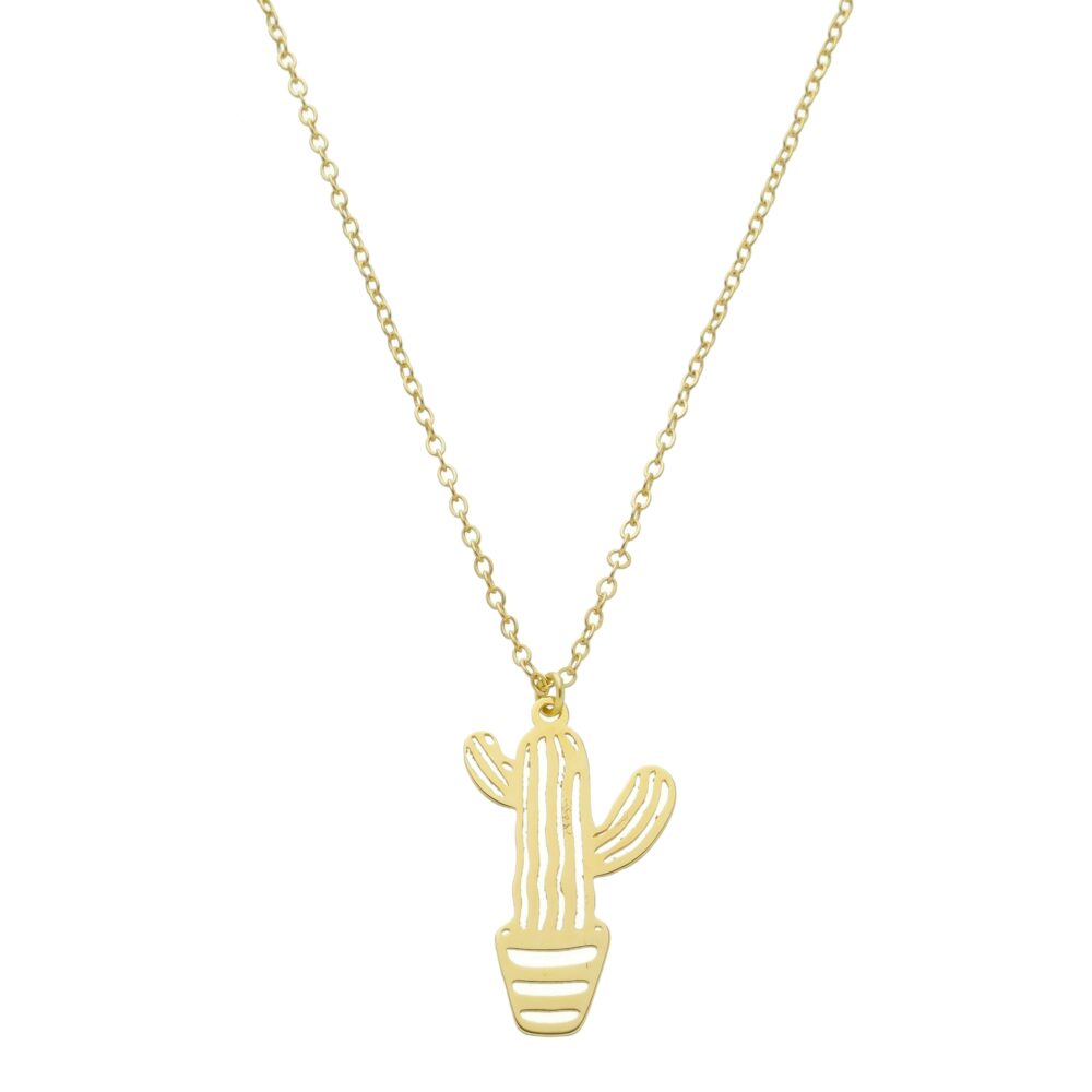 Pingente De Vaso Com Cacto Banhado a Ouro 18k