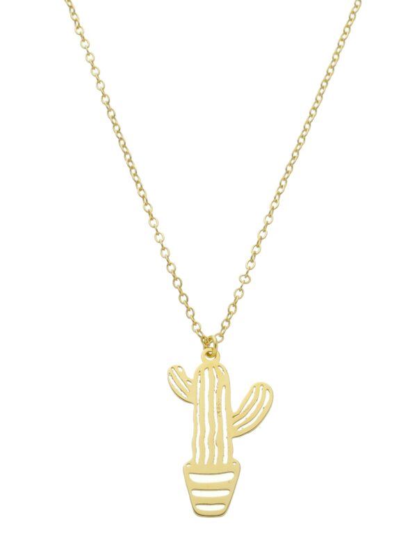 Pingente De Vaso Com Cacto Banhado a Ouro 18k