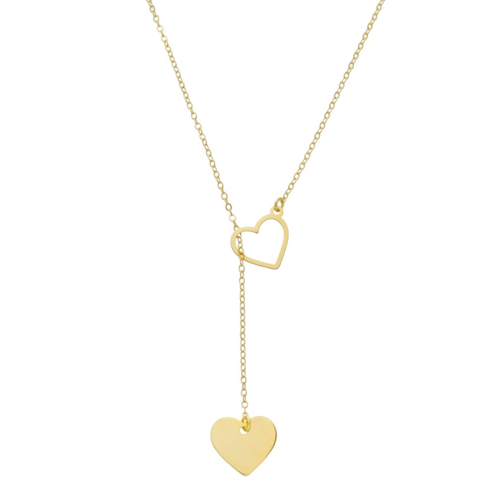 Colar Gravatinha Com Dois Corações  Banhado a Ouro 18k