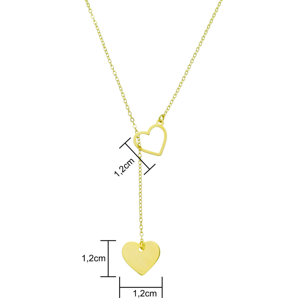 Colar Gravatinha Com Dois Corações  Banhado a Ouro 18k - Imagem 2