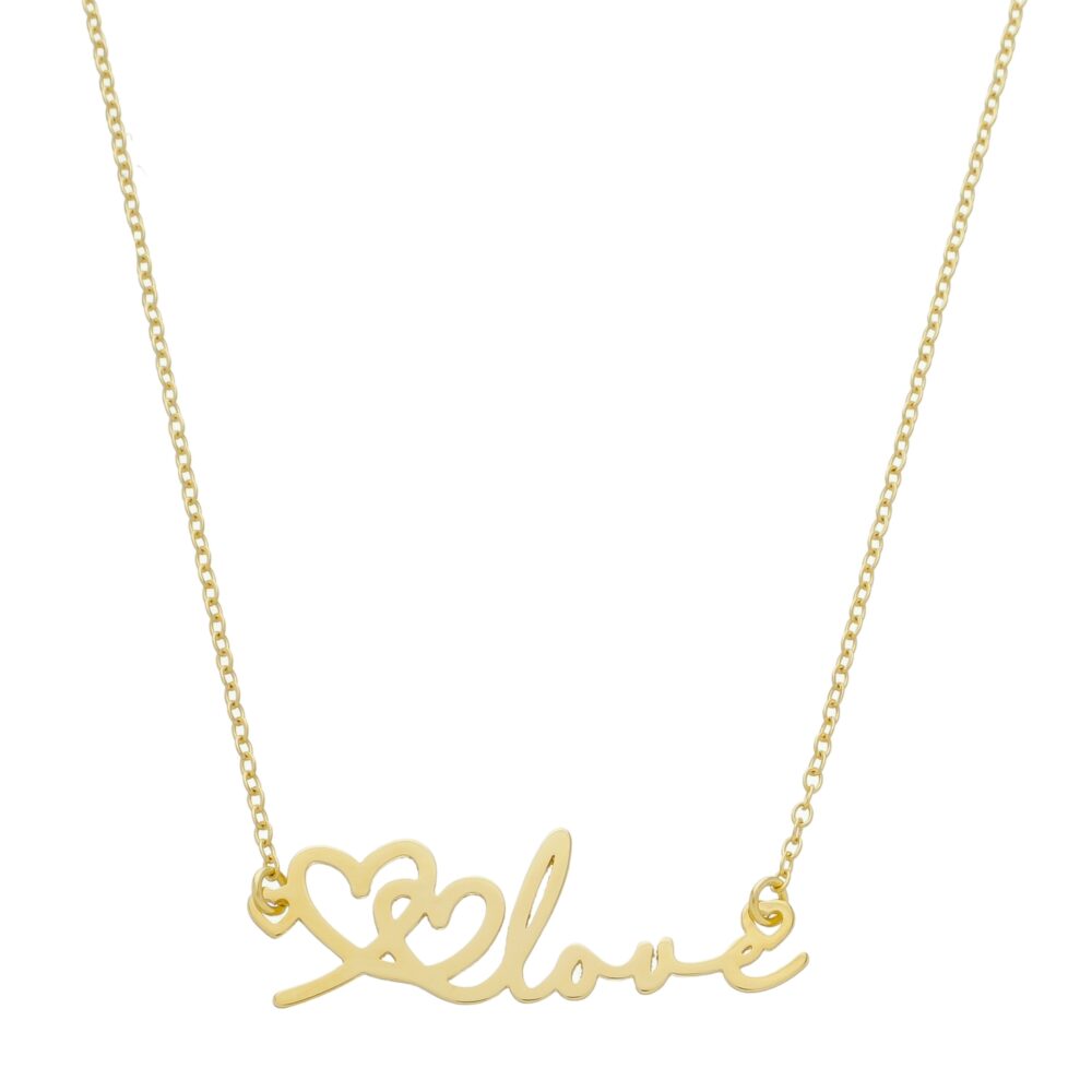 Colar Com Pingente Escrito Love Banhado a Ouro 18k