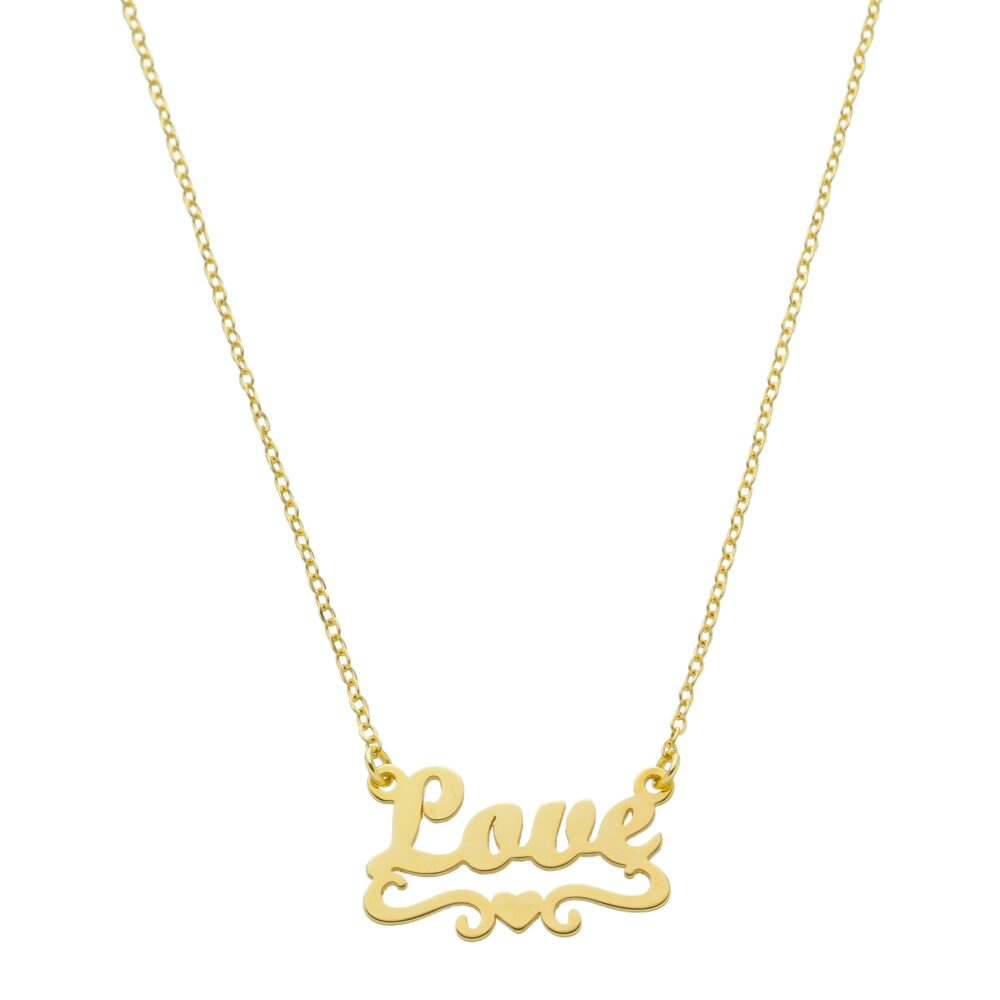 Colar Com Pingente Escrito Love Banhado a Ouro 18k