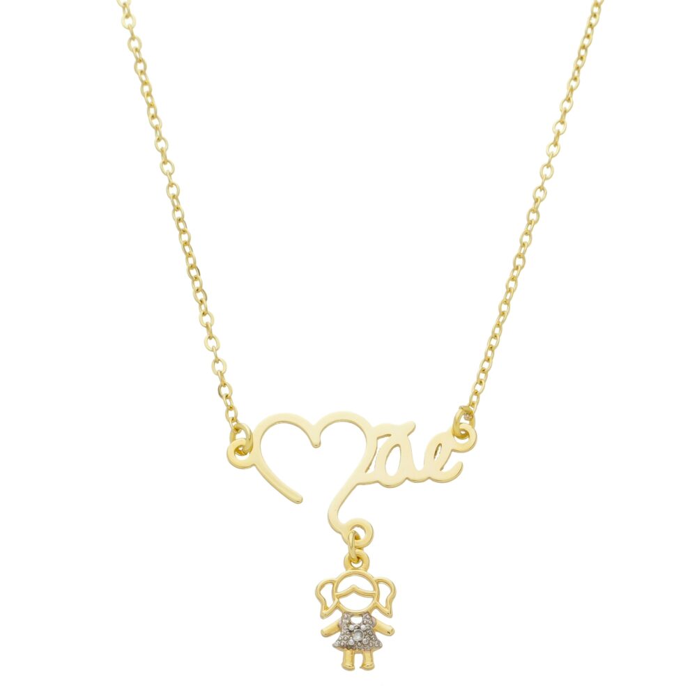Colar Mãe Com Boneco De Zircônia Banhado a Ouro 18k