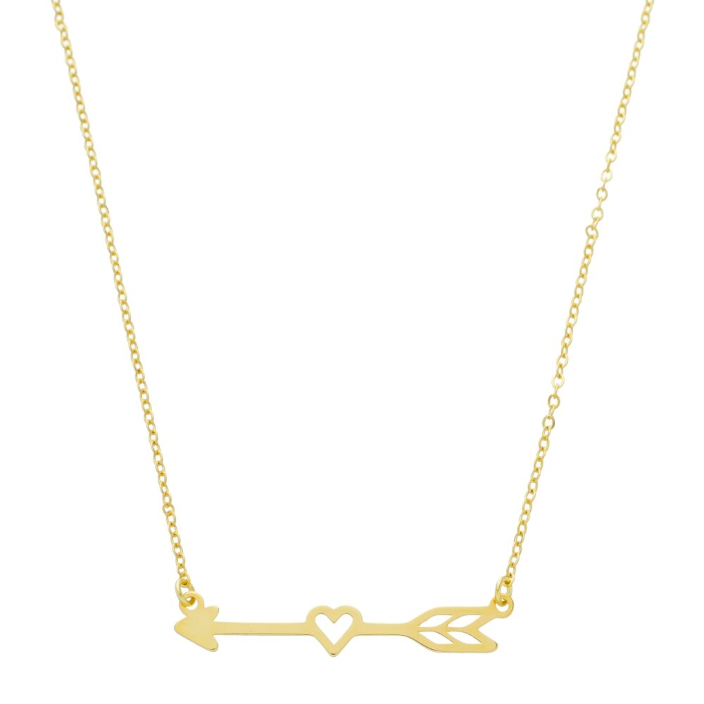 Colar Com Pingente De Flecha e Coração Banhado a Ouro 18k