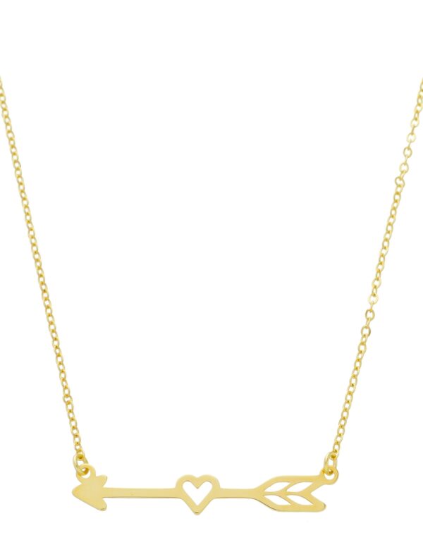 Colar Com Pingente De Flecha e Coração Banhado a Ouro 18k