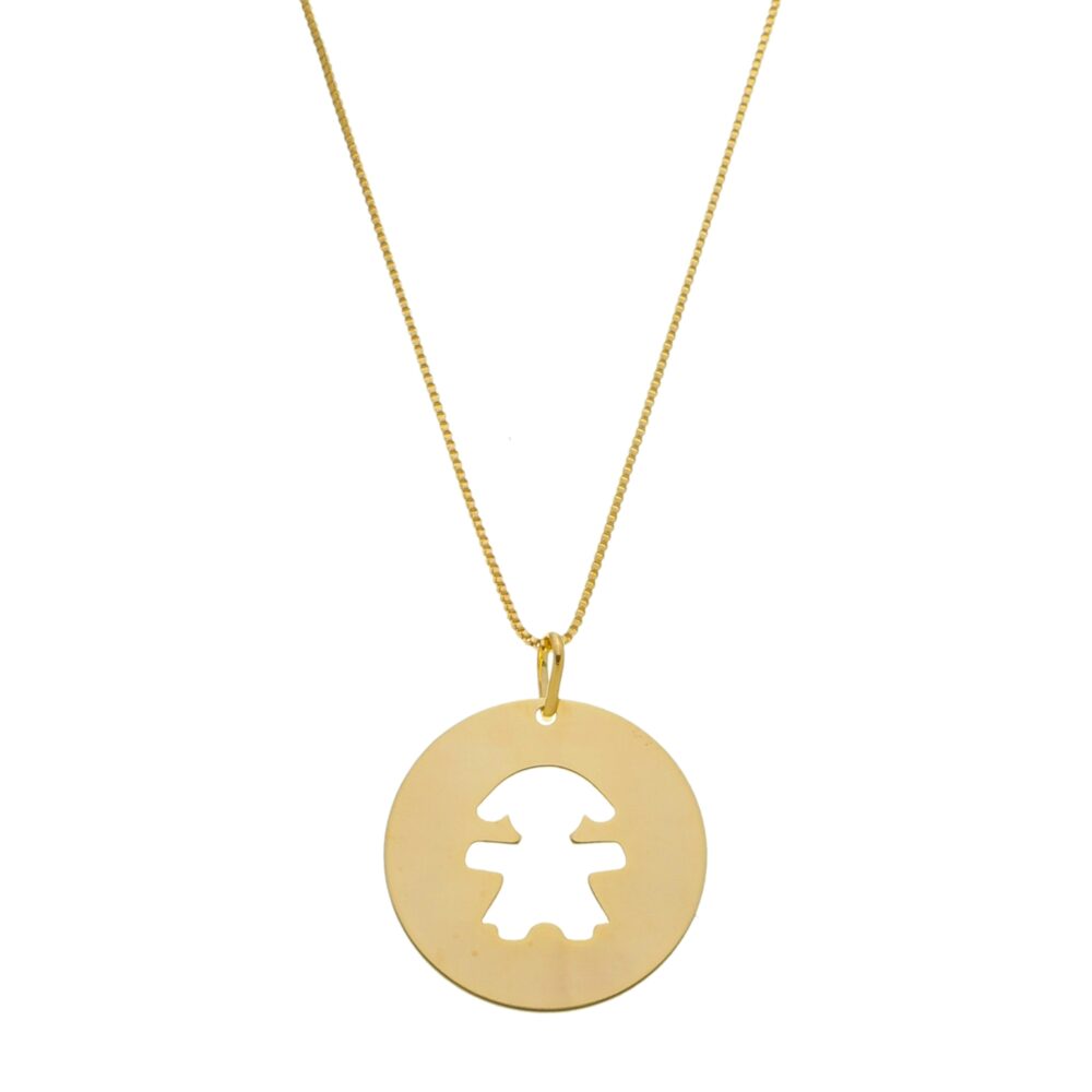 Medalha Com Bonequinha Vazada Banhado a Ouro 18k
