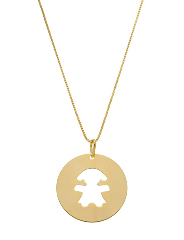 Medalha Com Bonequinha Vazada Banhado a Ouro 18k