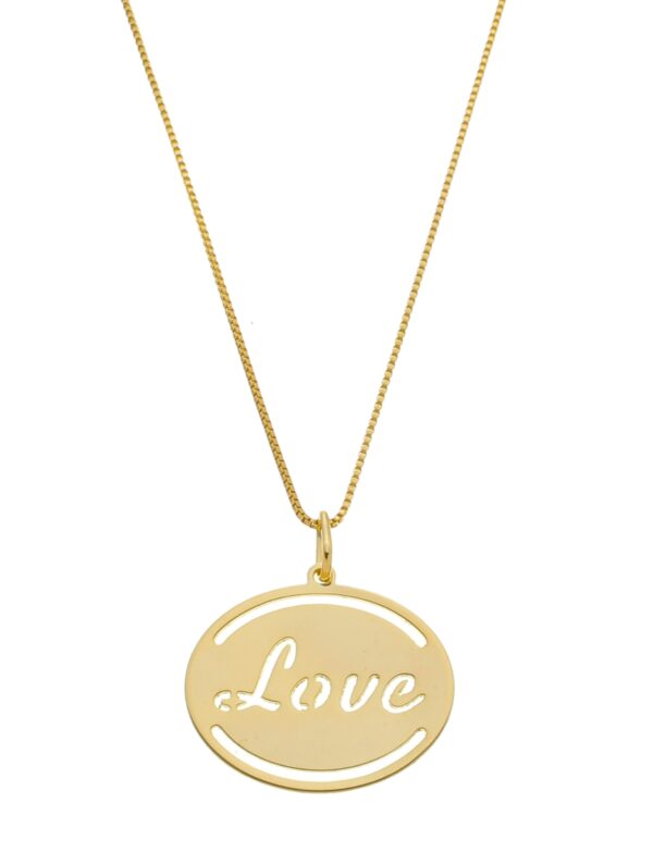 Pingente Oval Escrito Love Banhado a Ouro 18k