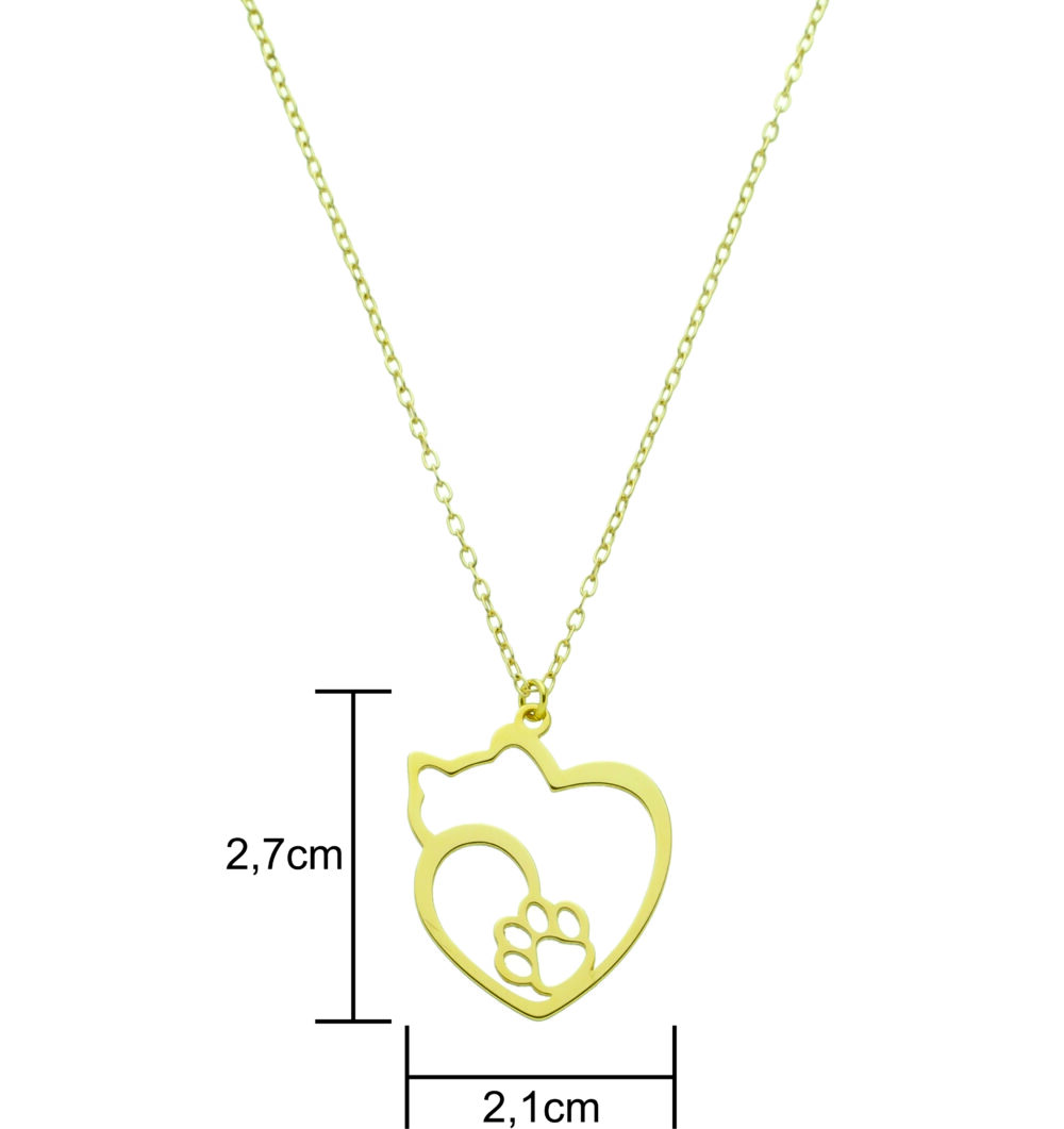 Pingente De Gatinho Em Forma De Coração Banhado a Ouro 18k - Imagem 2