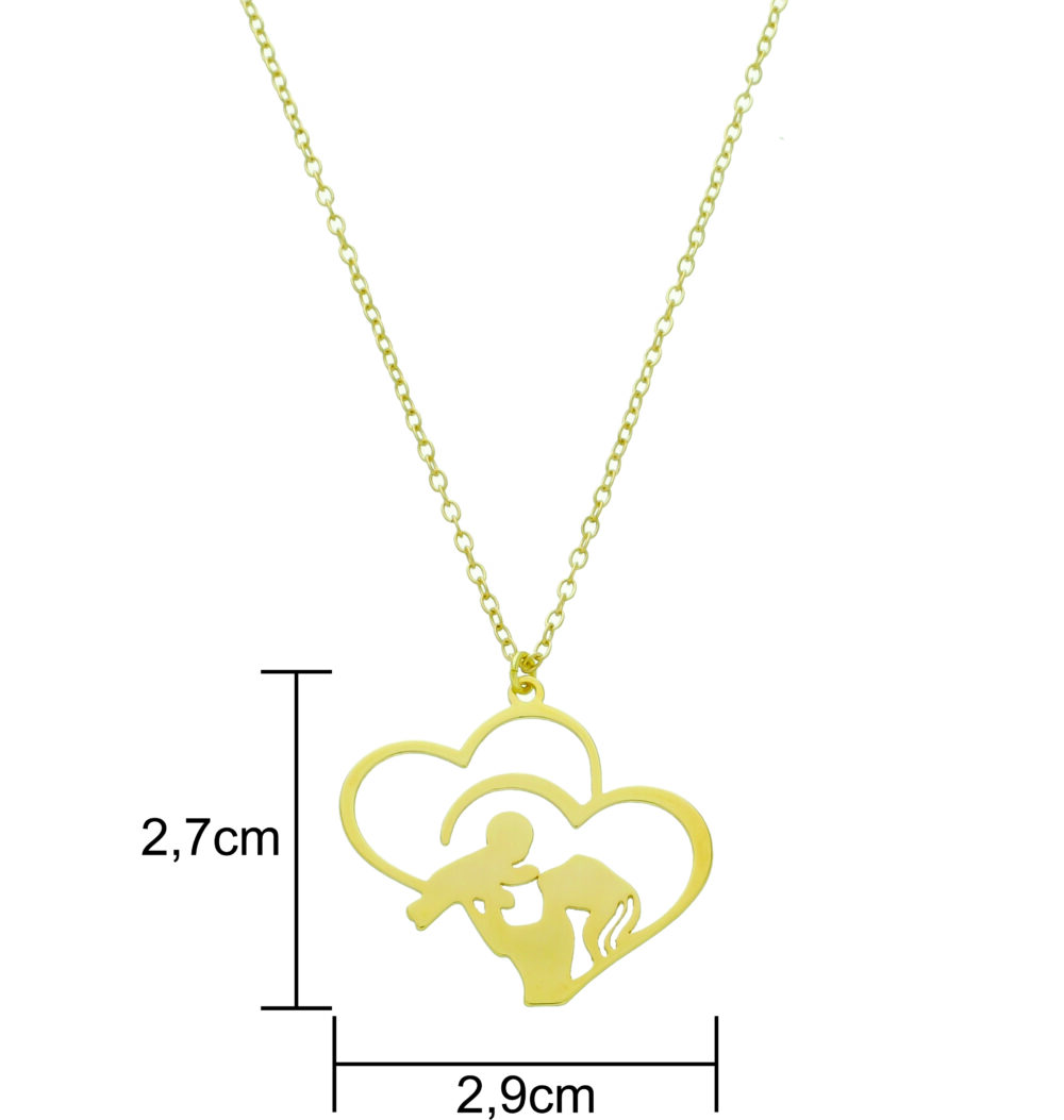 Pingente De Coração Com Mãe e Filho Banhado a Ouro 18k - Imagem 2