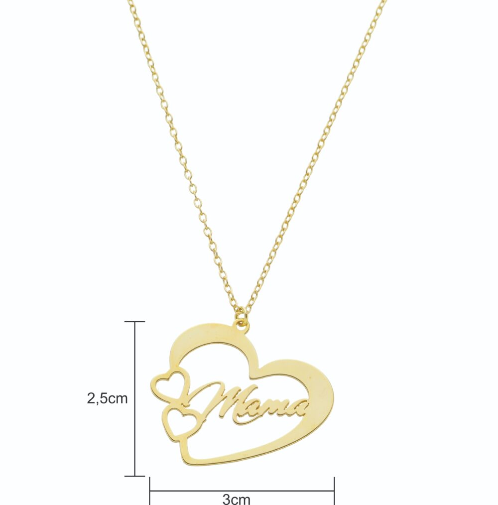 Pingente de Coração Escrito Mama Banhado a Ouro 18k - Imagem 2