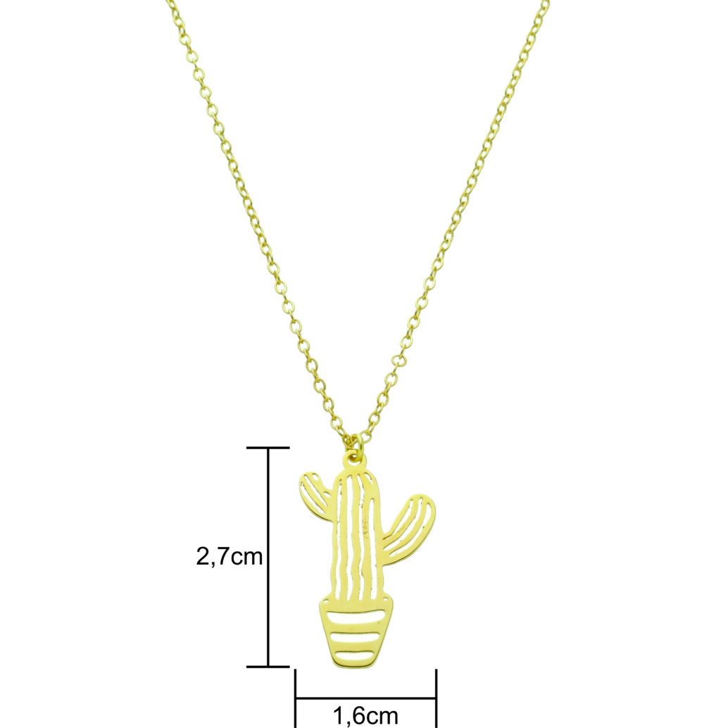 Pingente De Vaso Com Cacto Banhado a Ouro 18k - Imagem 2