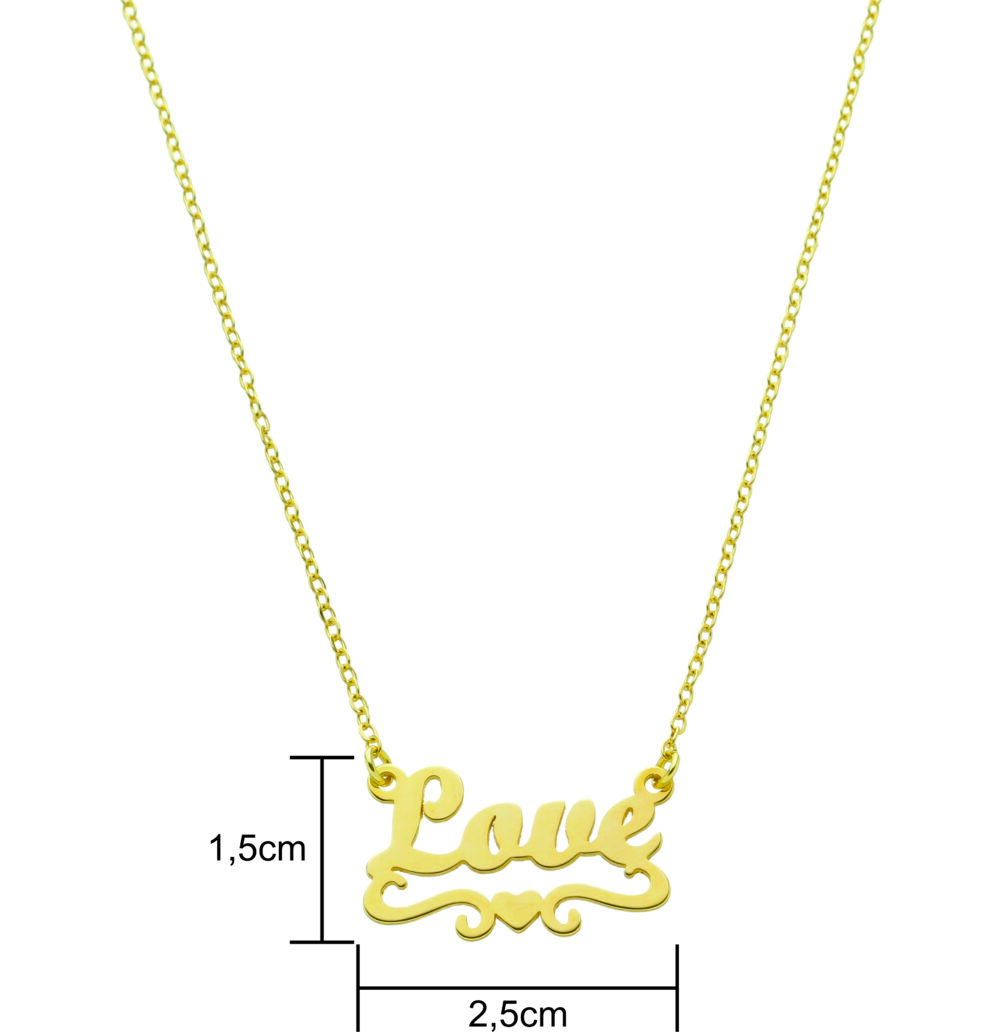 Colar Com Pingente Escrito Love Banhado a Ouro 18k - Imagem 2