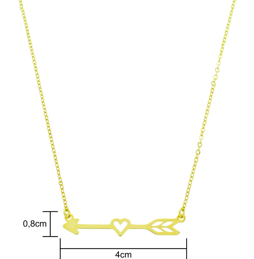 Colar Com Pingente De Flecha e Coração Banhado a Ouro 18k - Imagem 2