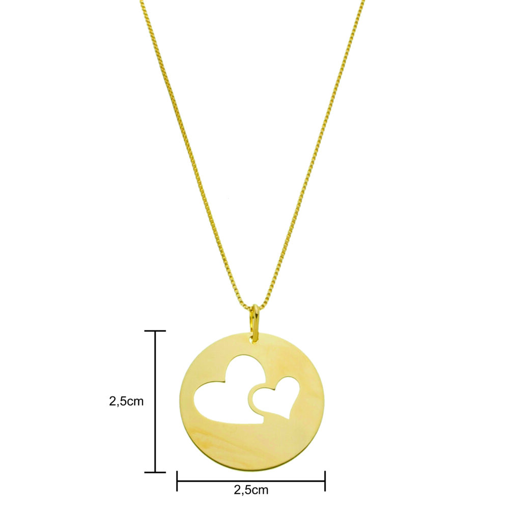 Medalha com Dois Corações Vazados Banhado a Ouro 18k - Imagem 2