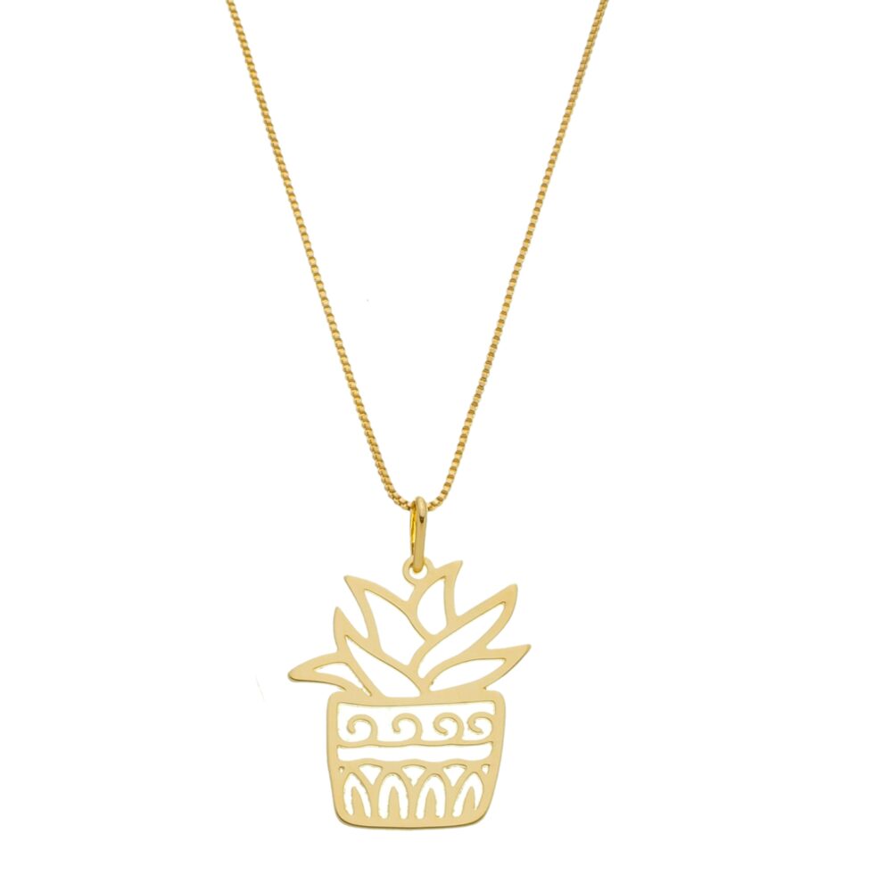 Pingente Vaso De Planta Banhado a Ouro 18k