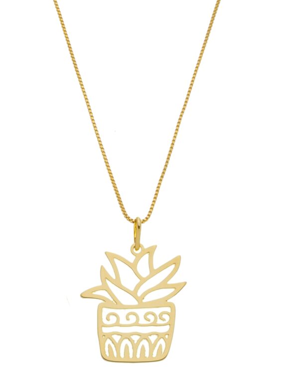 Pingente Vaso De Planta Banhado a Ouro 18k
