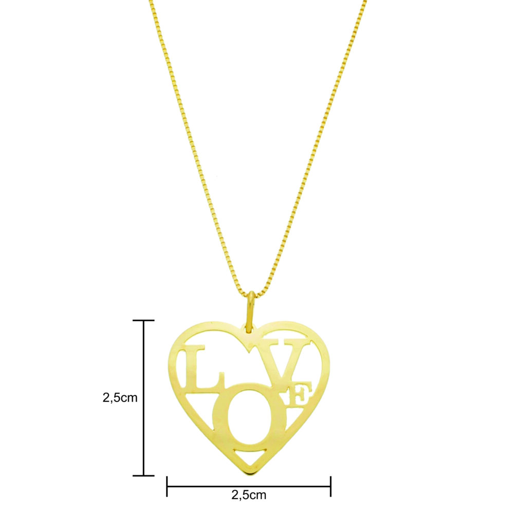 Pingente De Coração Escrito Love Banhado a Ouro 18k - Imagem 2