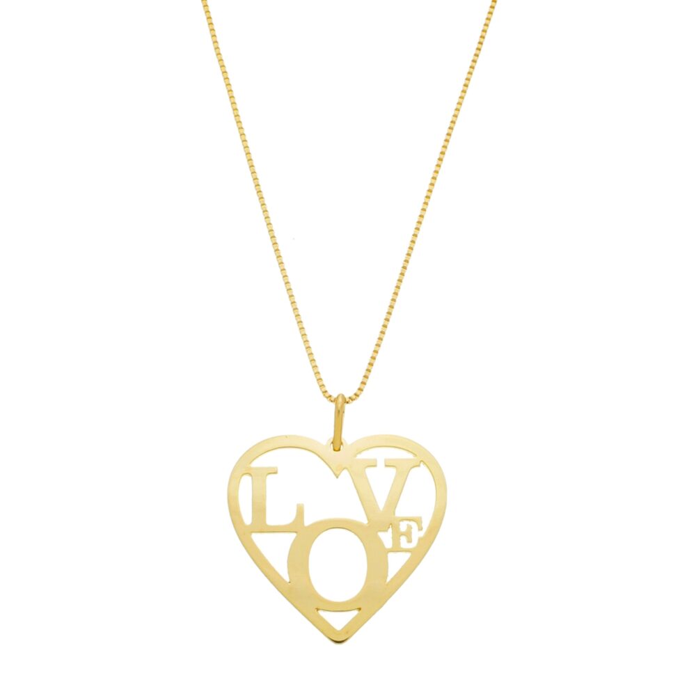 Pingente De Coração Escrito Love Banhado a Ouro 18k