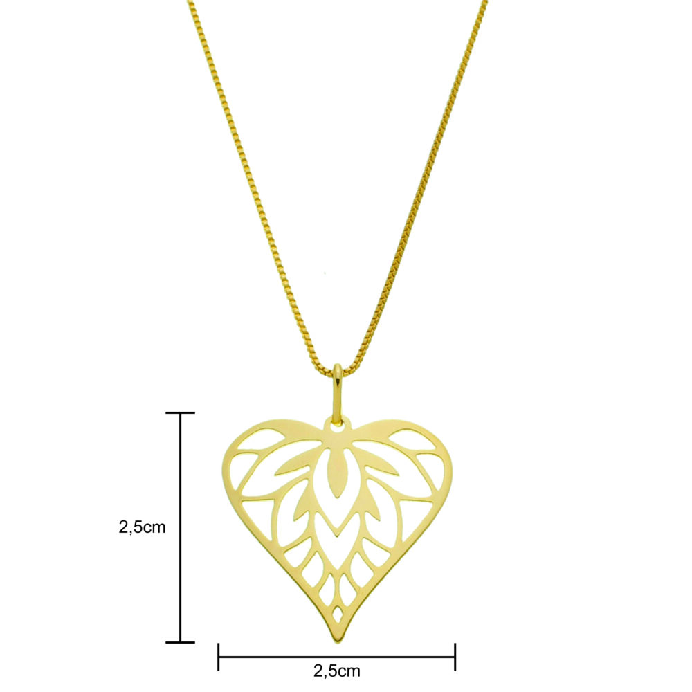 Pingente De Coração Com flores Dentro Banhado a Ouro 18k - Imagem 2