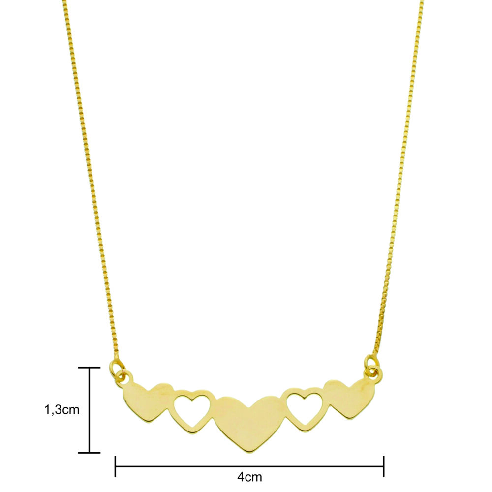 Colar Com Pingente De Corações Banhado a Ouro 18k - Imagem 2