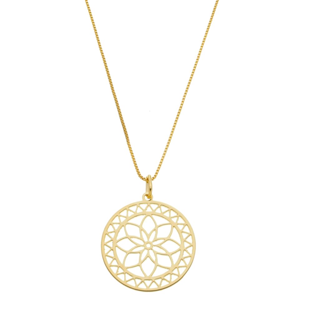 Pingente Com Flor Vazada Banhado a Ouro 18k