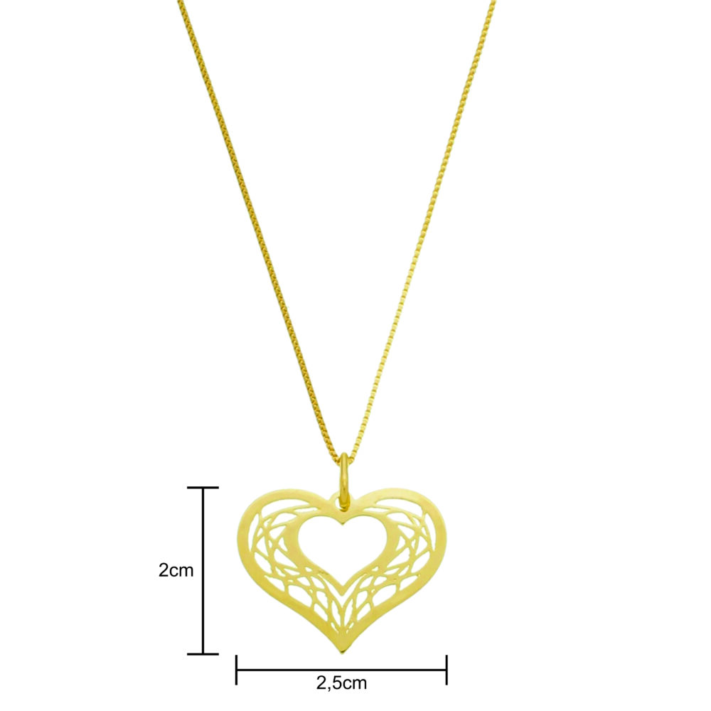 Pingente De Coração Com Detalhes Vazado Banhado a Ouro 18k - Imagem 2
